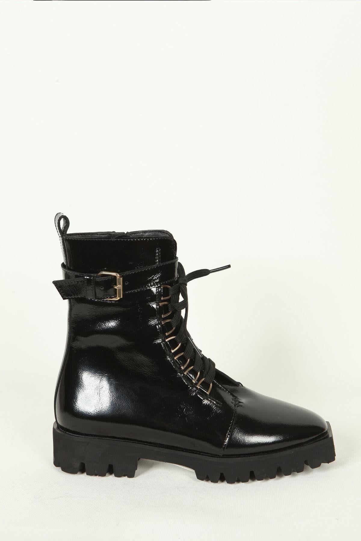 Kadın Deri Bot Siyah Rugan