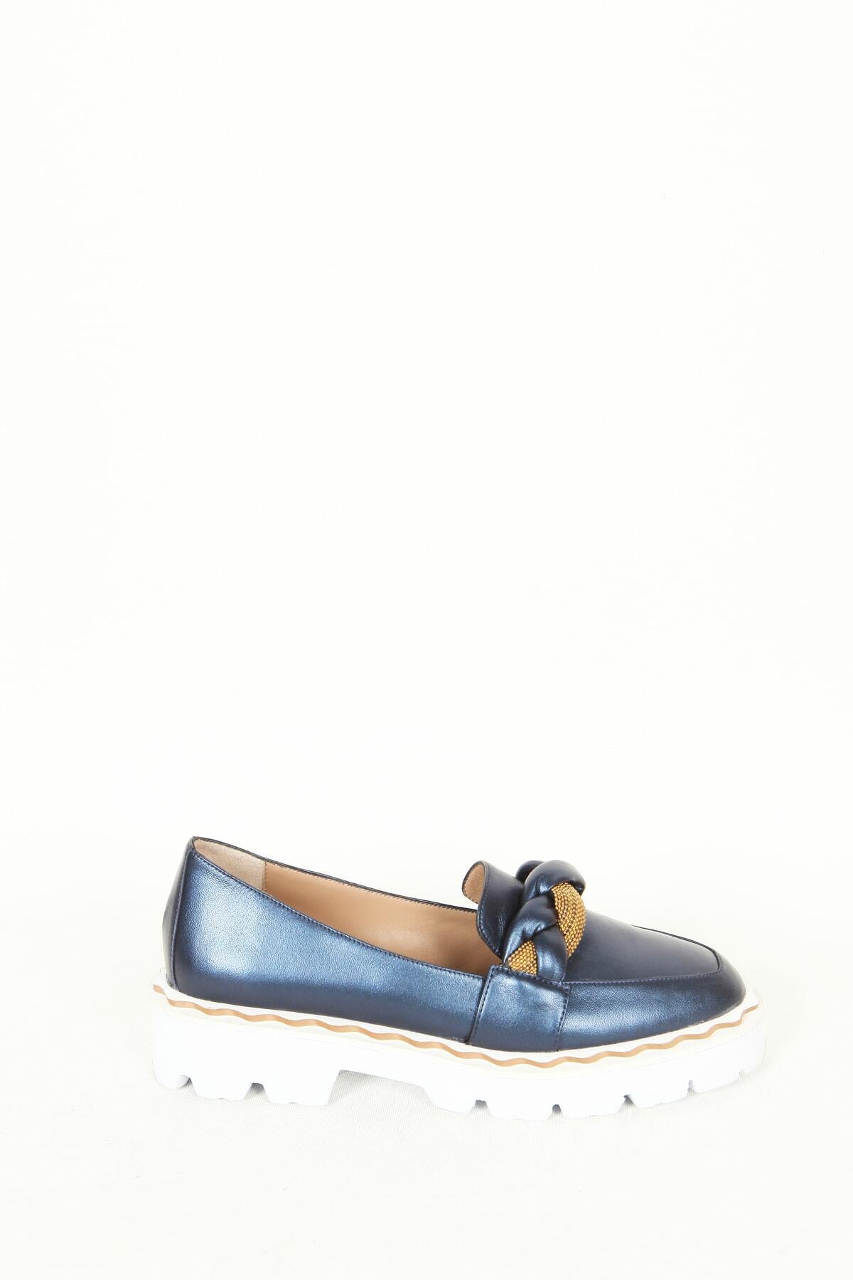 Kadın Deri Loafer Parlament Mavi
