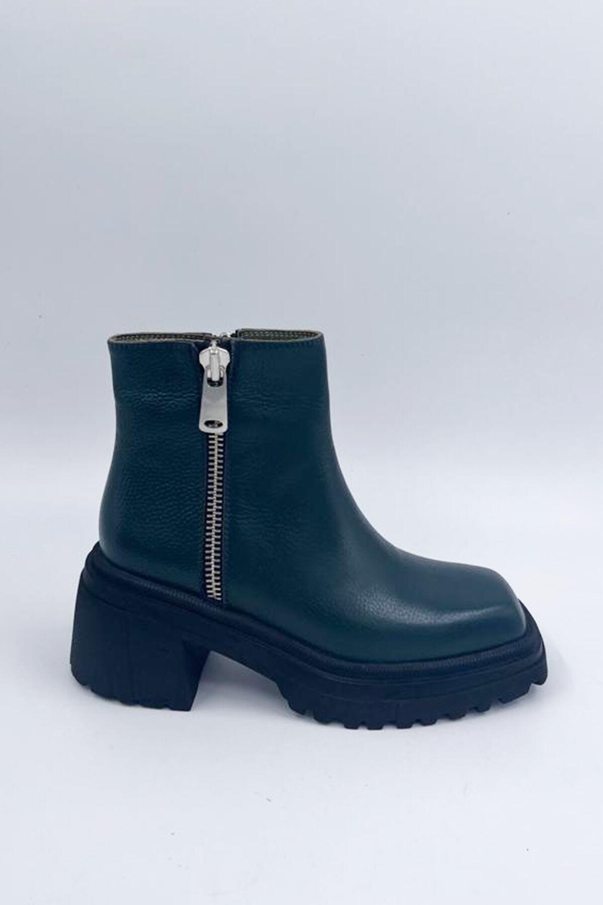 Kadın Deri Bot Koyu Yeşil