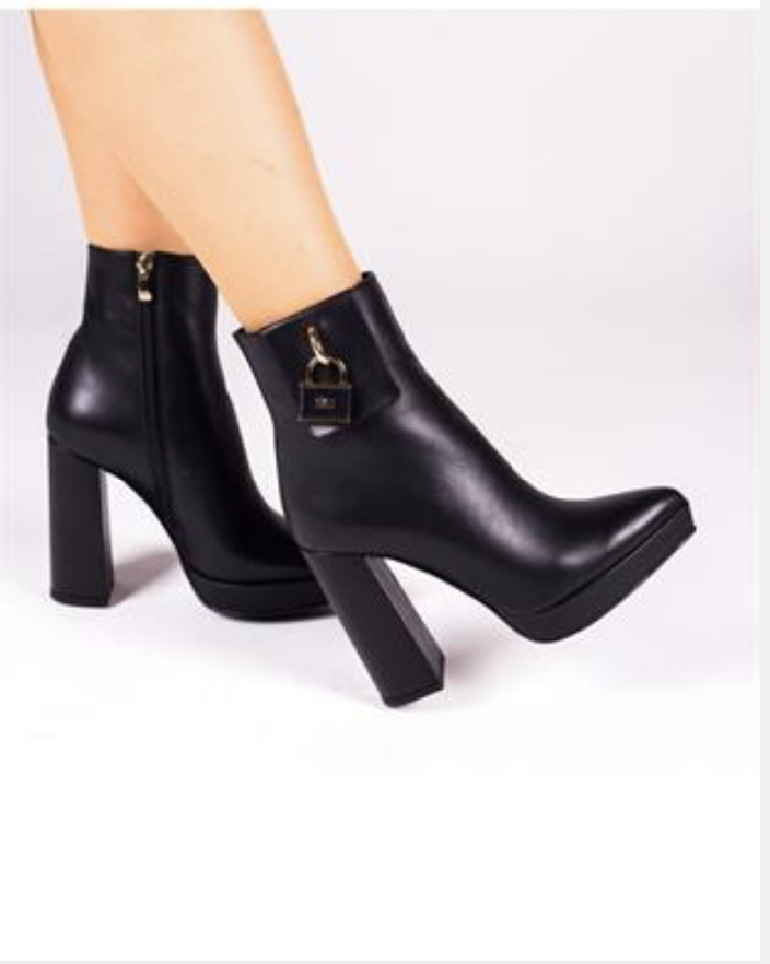 Kadın Deri Bot Platformlu Siyah