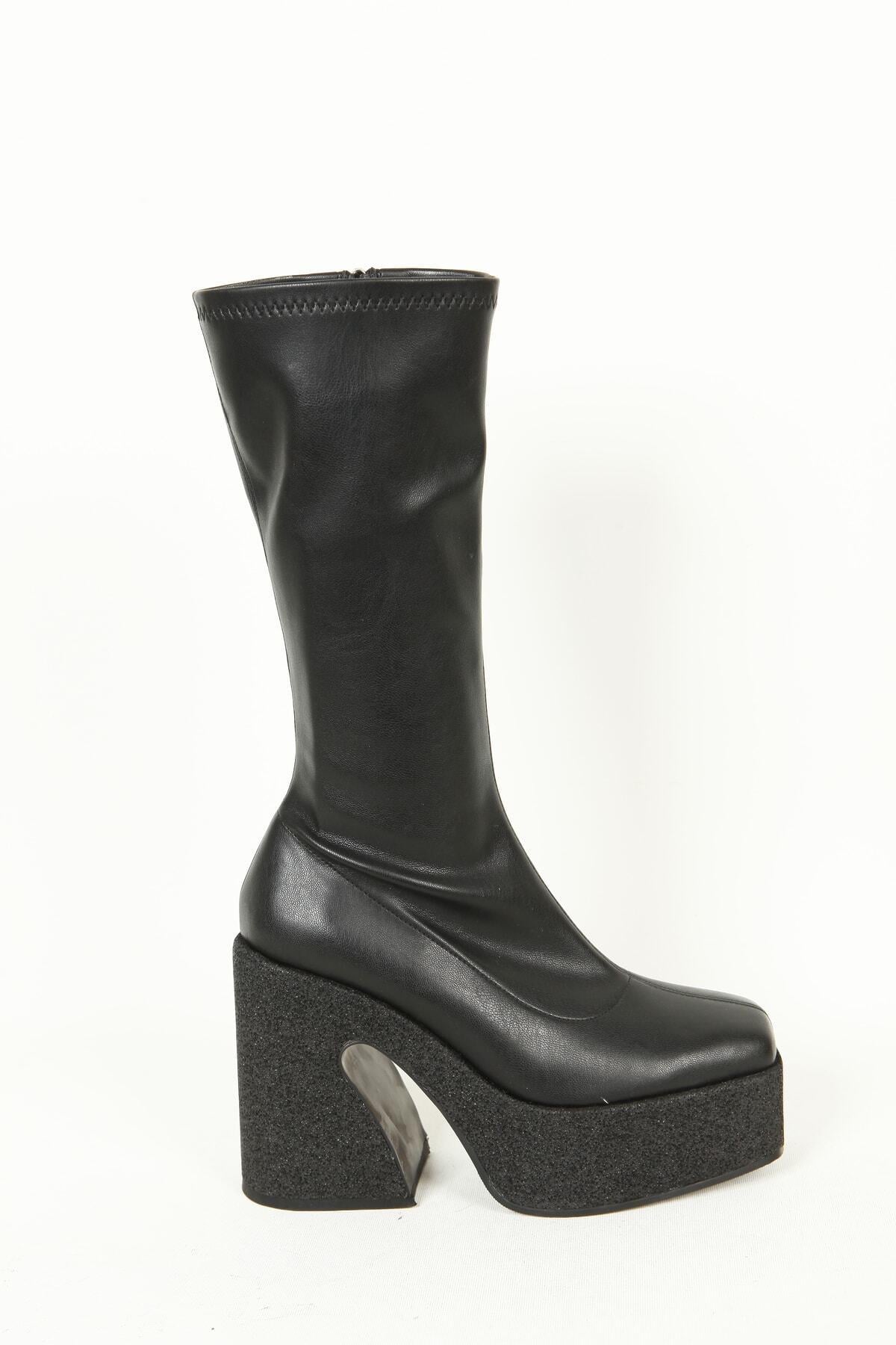 Kadın Deri Bot Siyah Streç