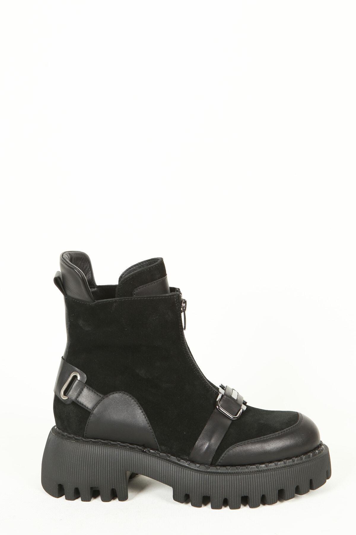 Kadın Deri Bot Siyah Süet