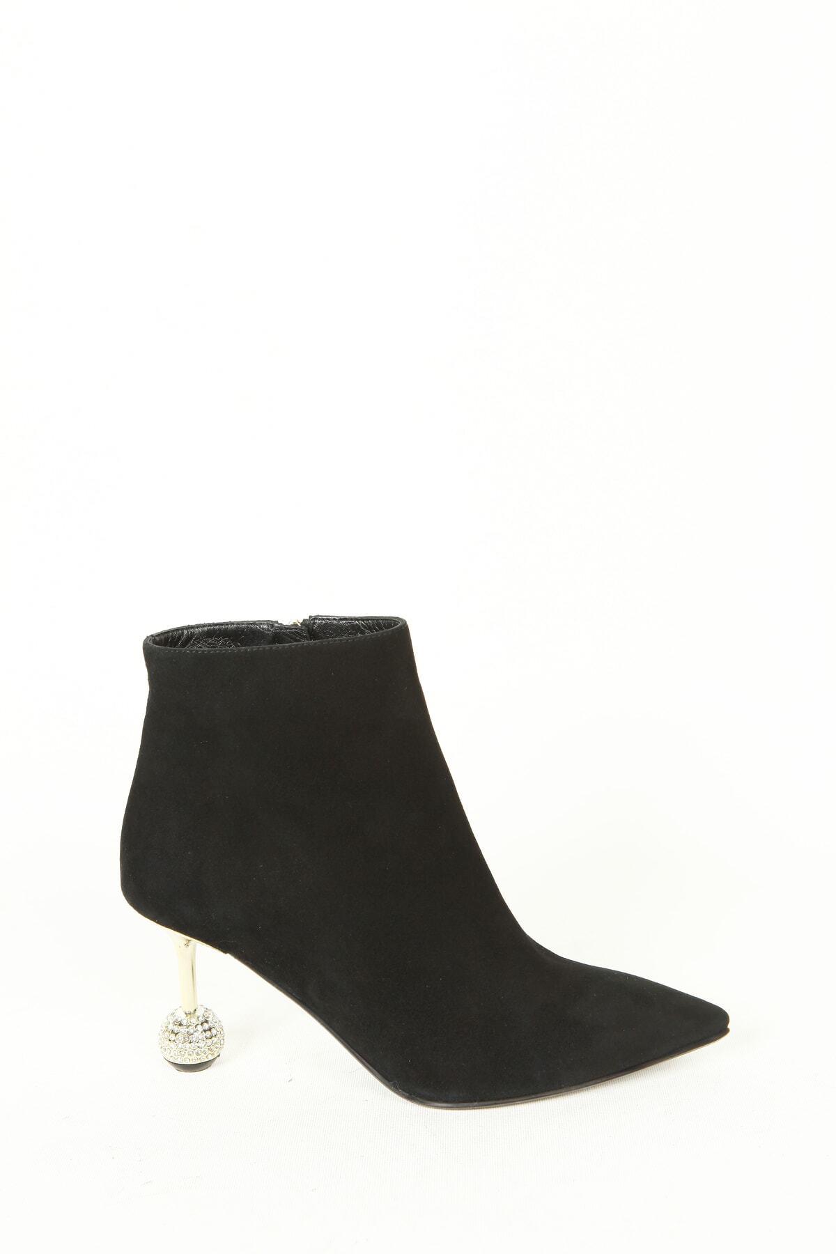 Kadın Deri Bot Siyah Süet