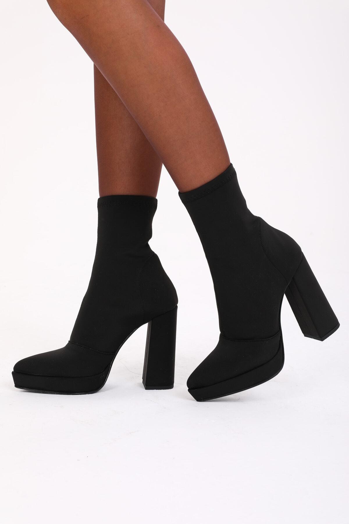 Kadın Deri Bot Streç Siyah