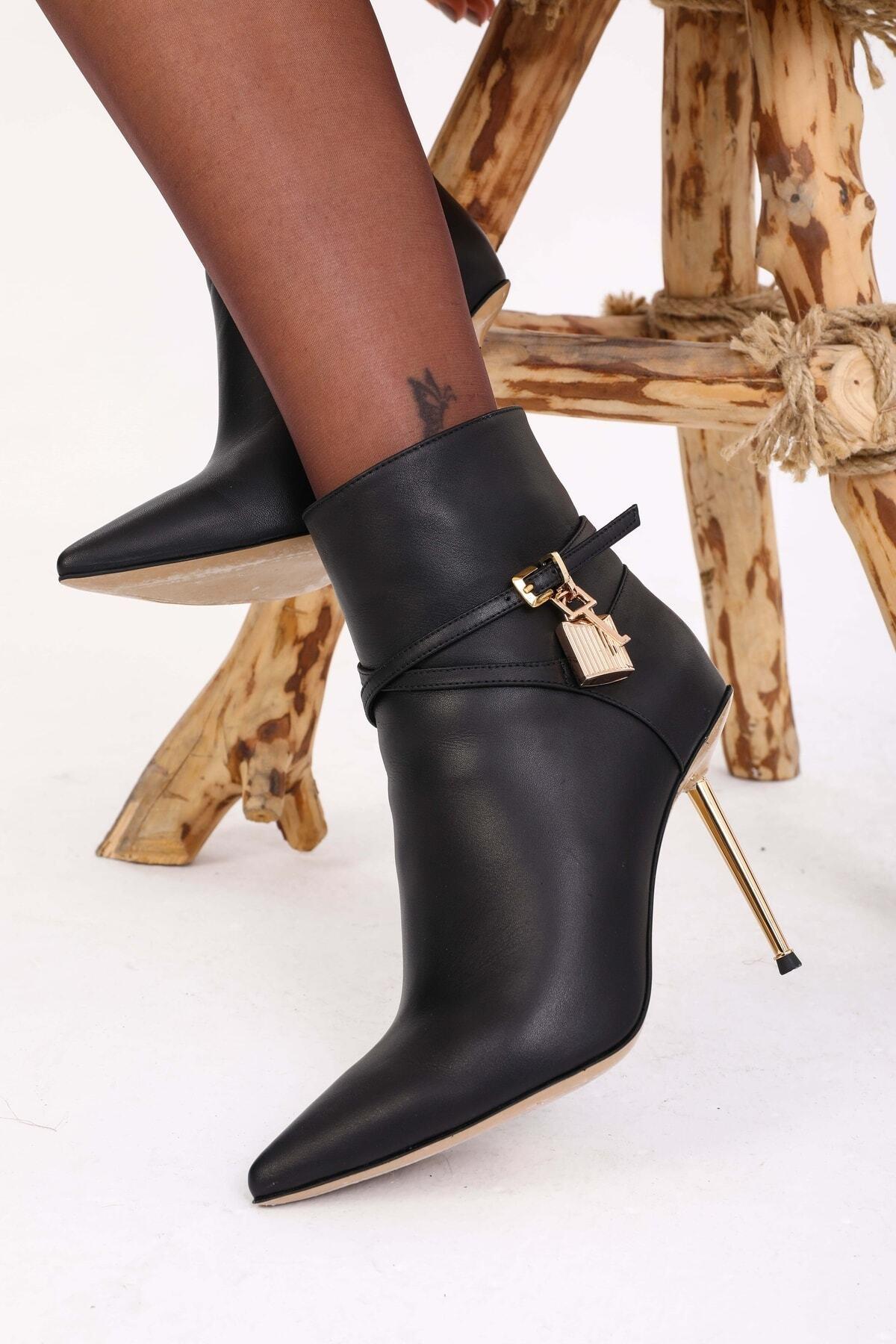 Kadın Deri Bot Topuklu Siyah