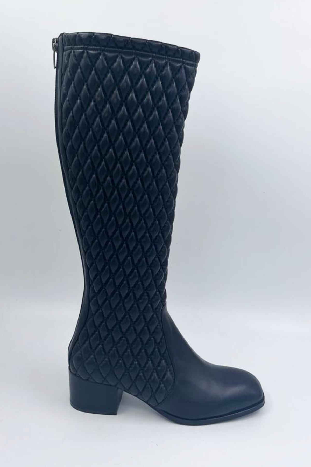 Kadın Deri Çizme Kapitoneli Siyah