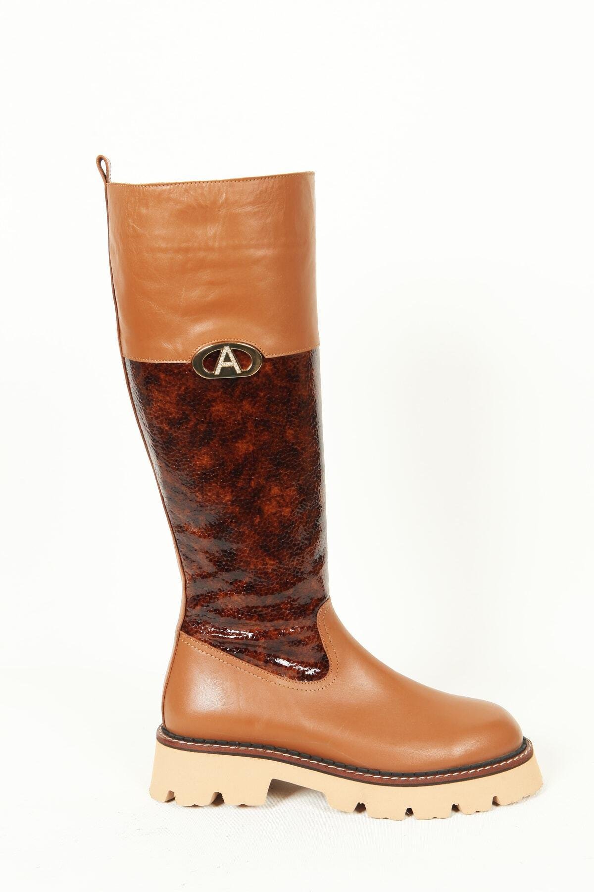 Kadın Deri Çizme Taba