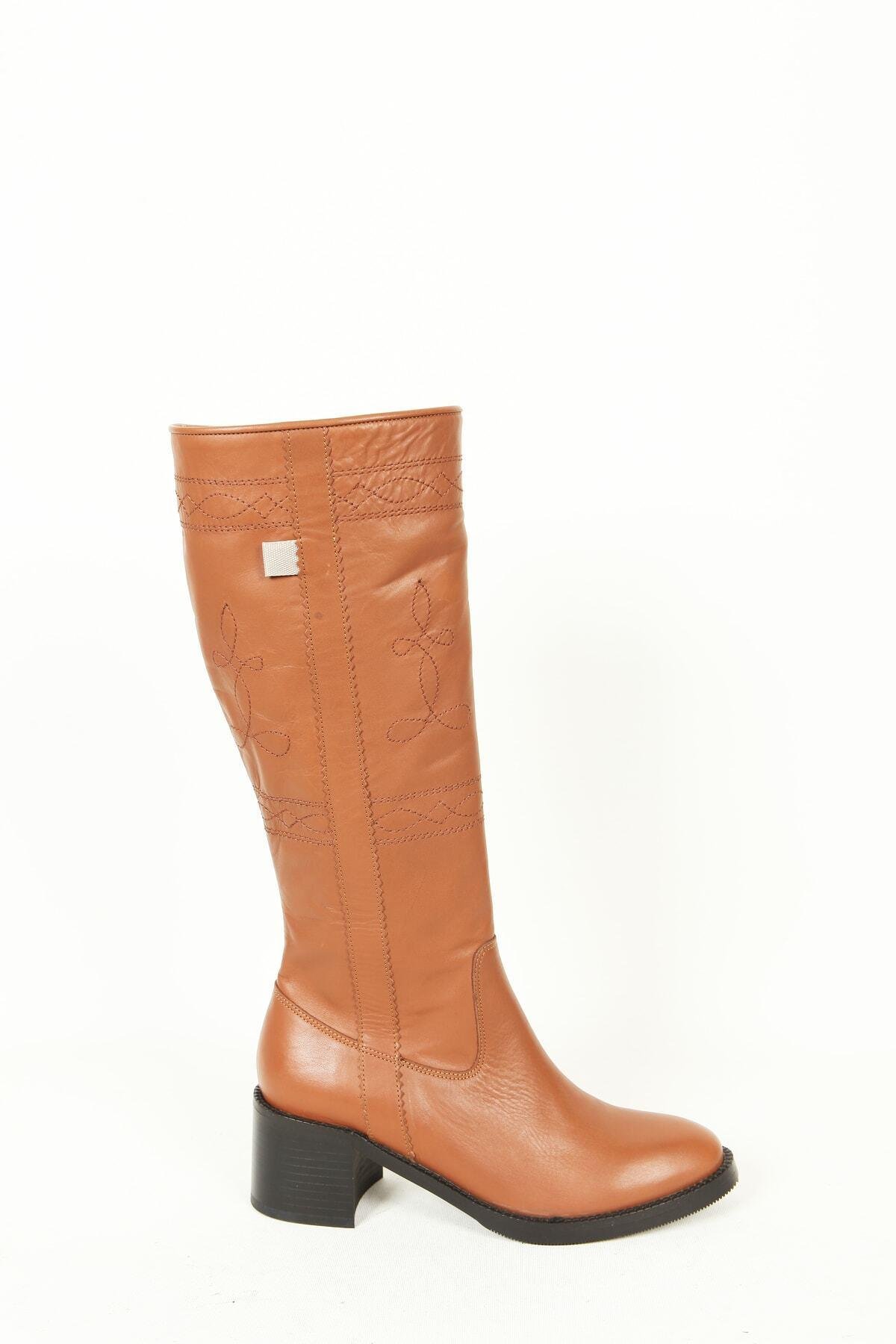 Kadın Deri Çizme Taba