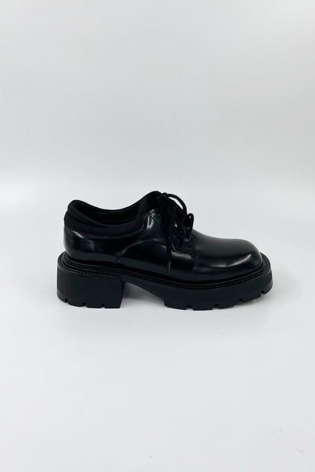 Kadın Deri Loafer Siyah Rugan