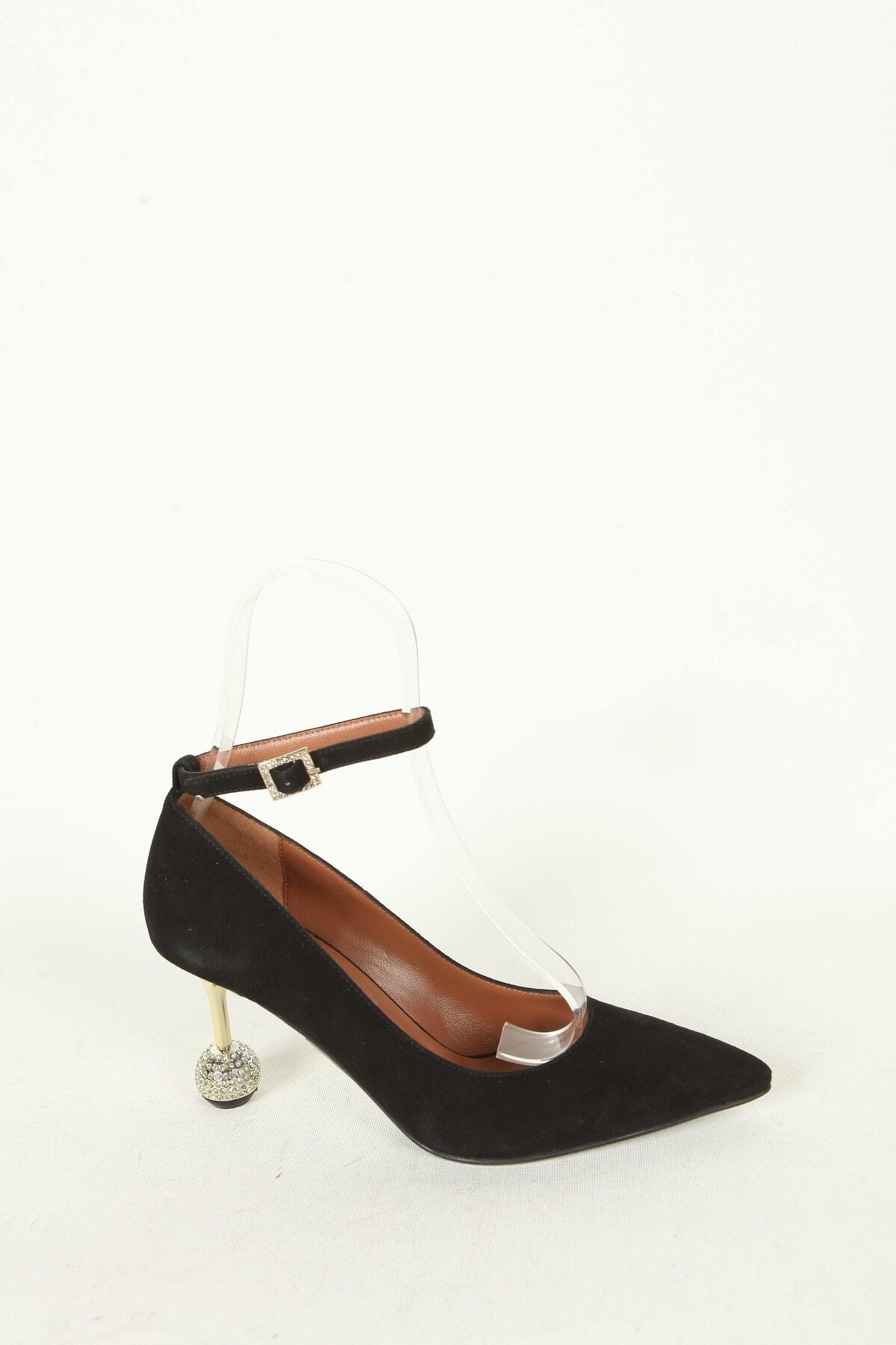 Kadın Deri Stiletto Siyah Süet