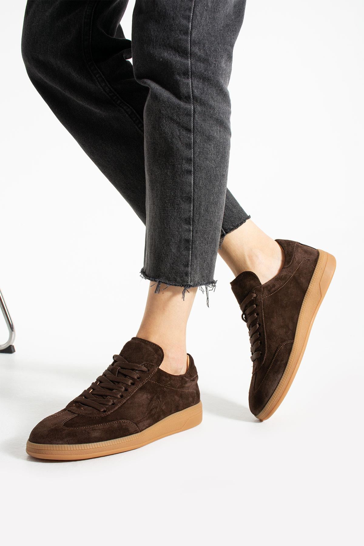 Kadın Hakiki Deri Beyaz Sneaker Kahverengi