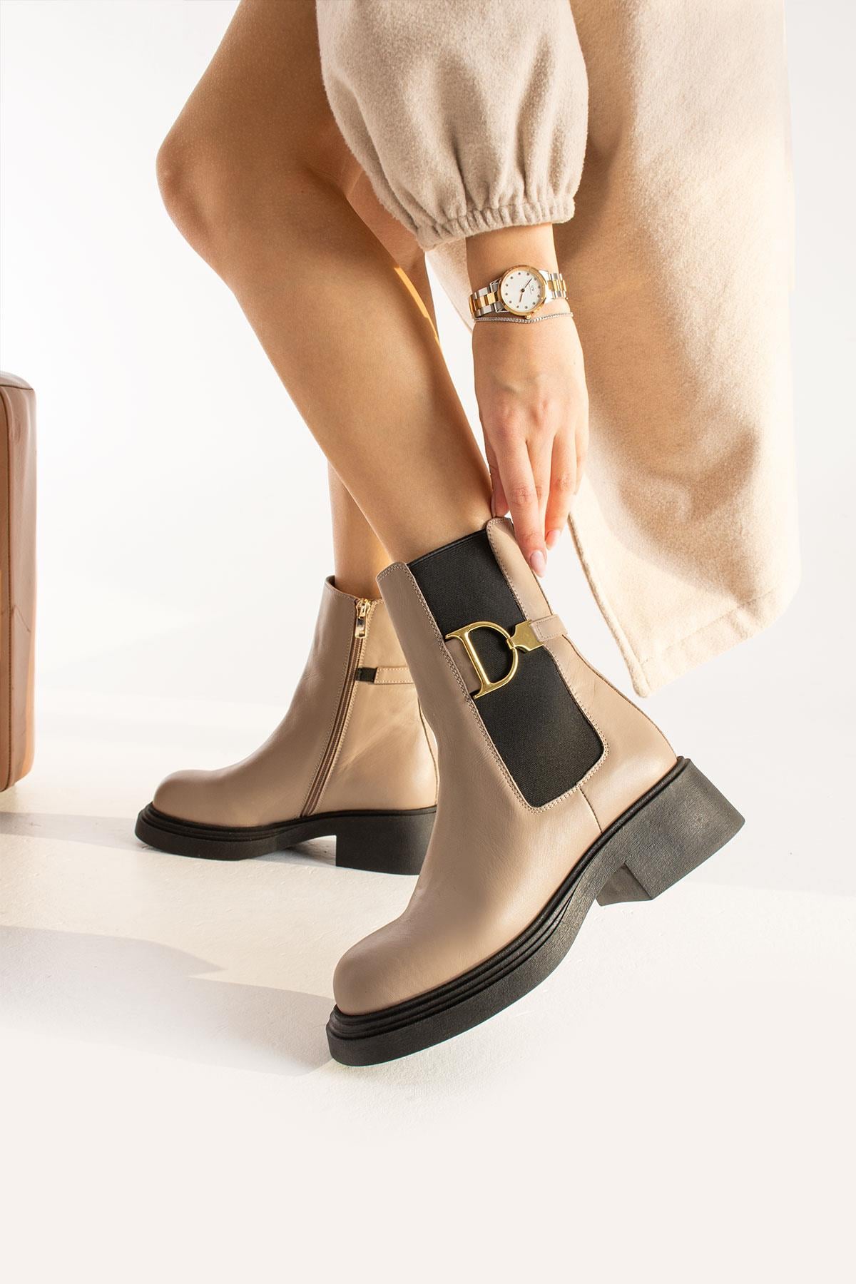 Kadın Hakiki Deri Bot Bej