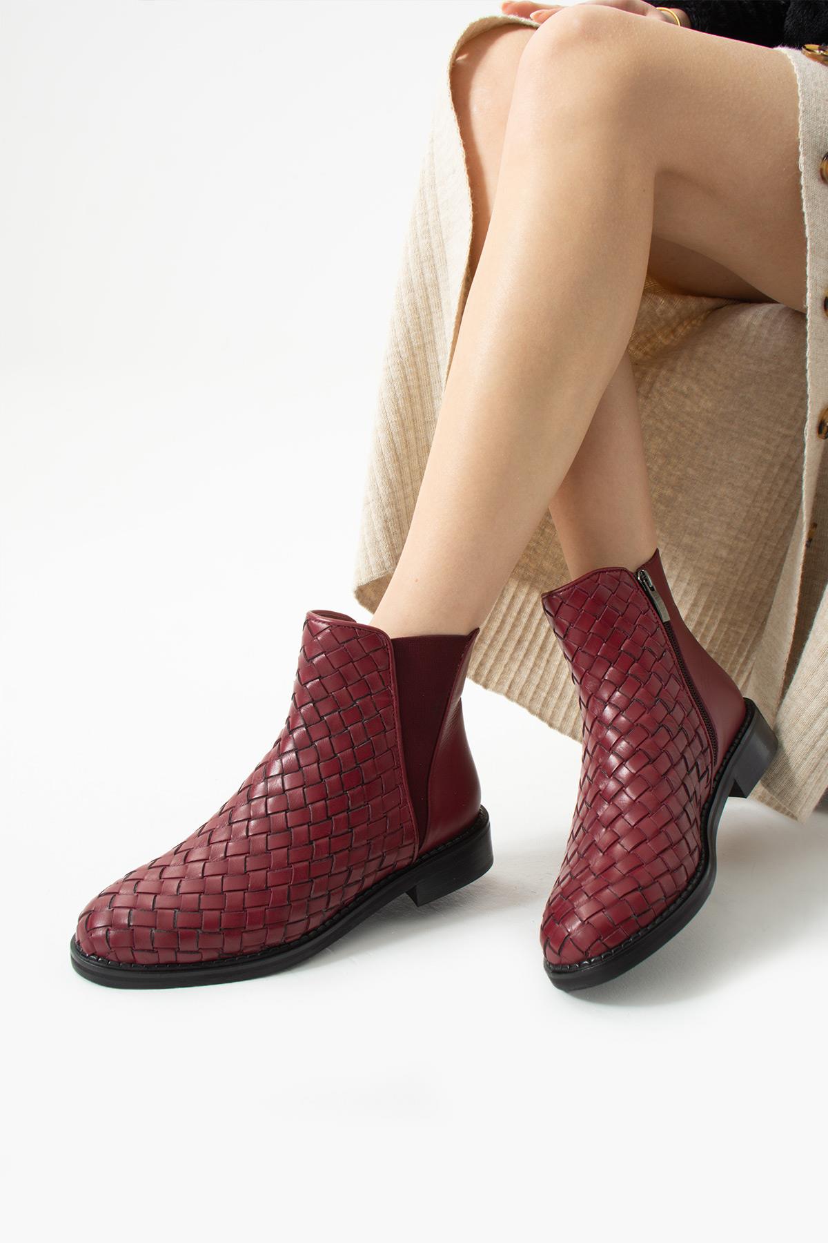 Kadın Hakiki Deri Bot Bordo