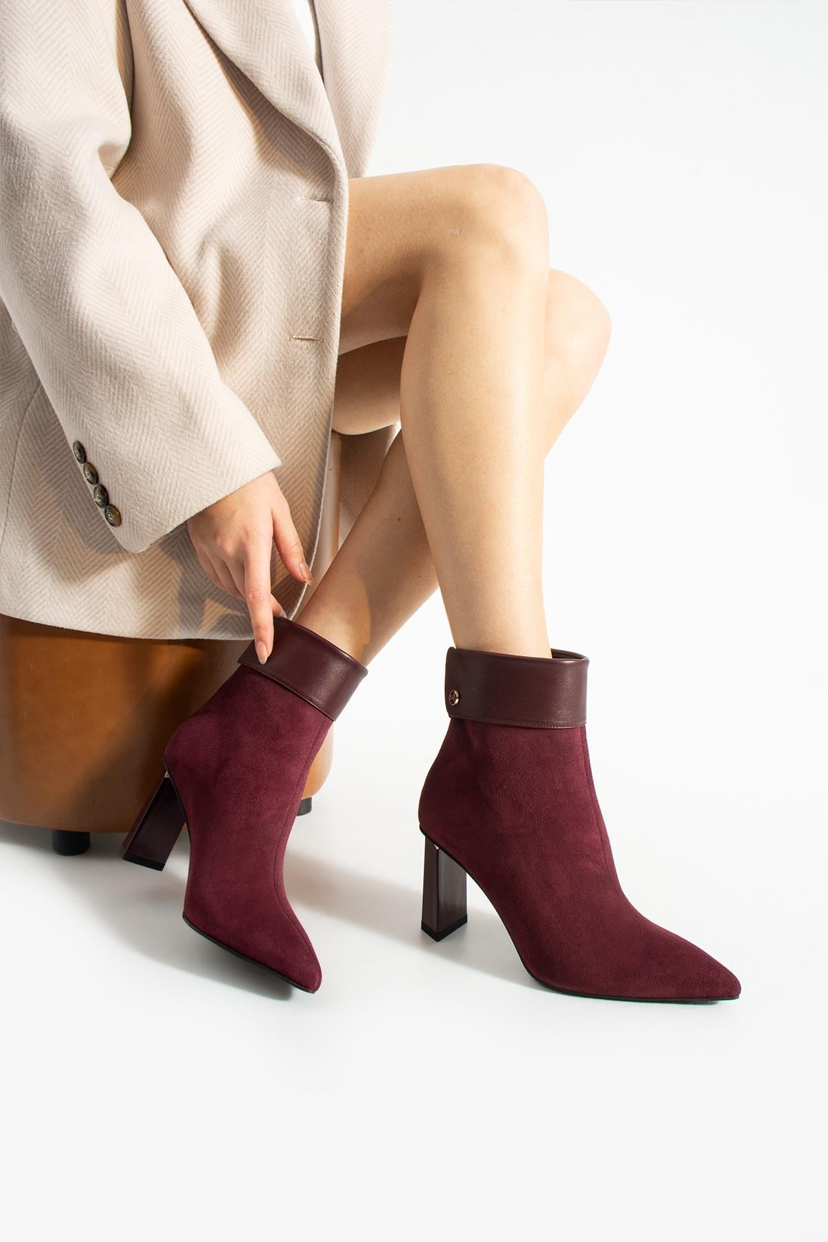 Kadın Hakiki Deri Bot Bordo Süet