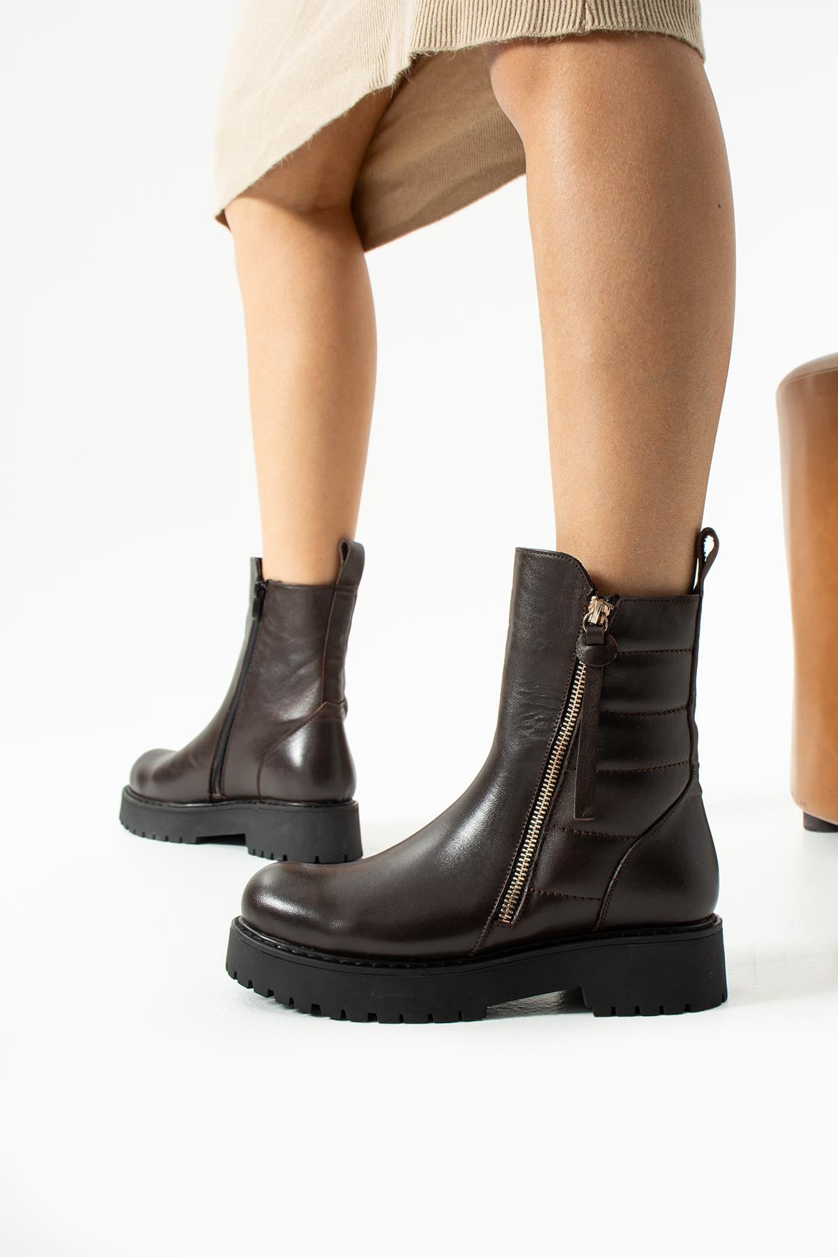 Kadın Hakiki Deri Bot Kahve