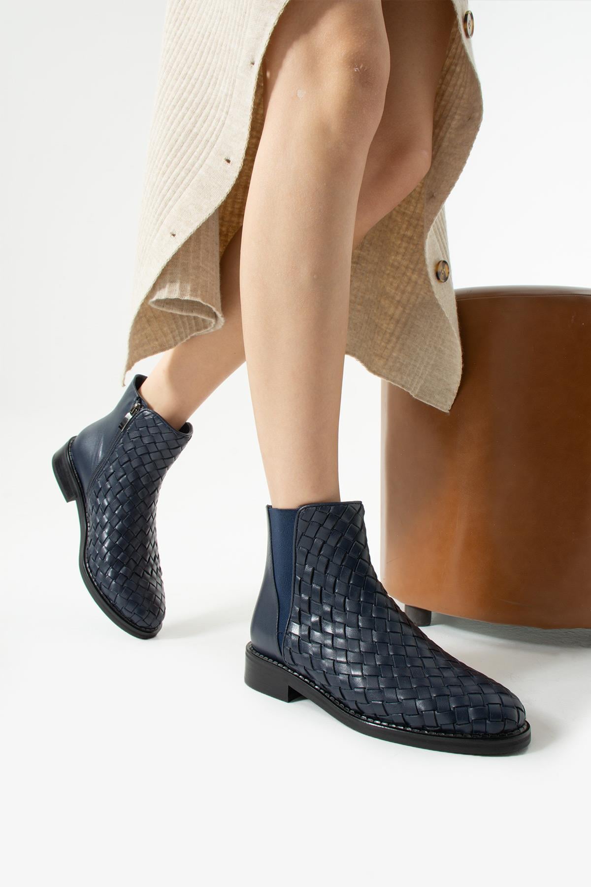 Kadın Hakiki Deri Bot Lacivert