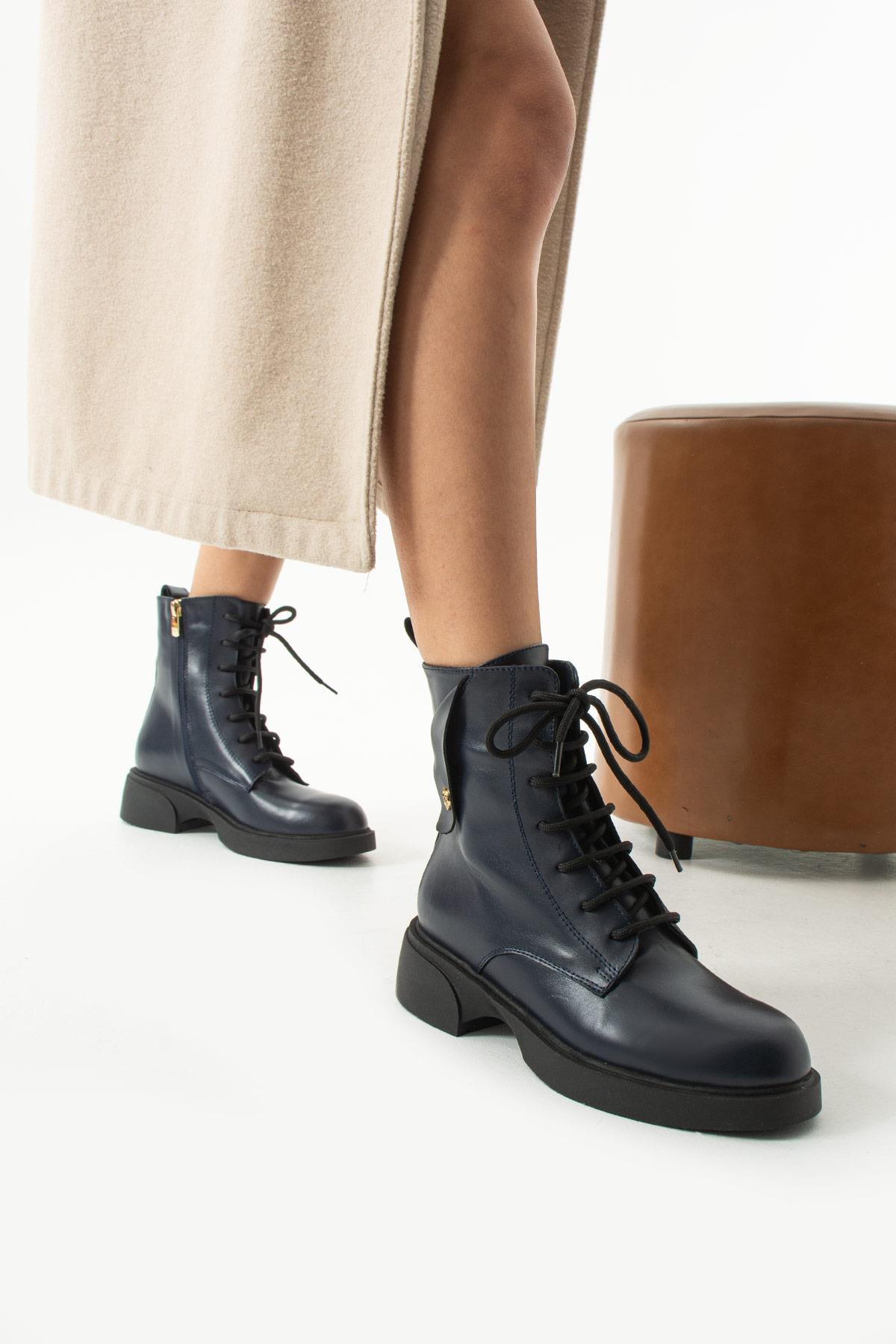 Kadın Hakiki Deri Bot Lacivert