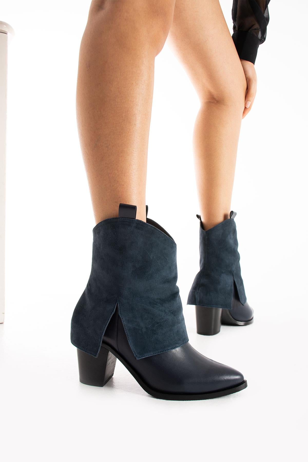 Kadın Hakiki Deri Bot Lacivert