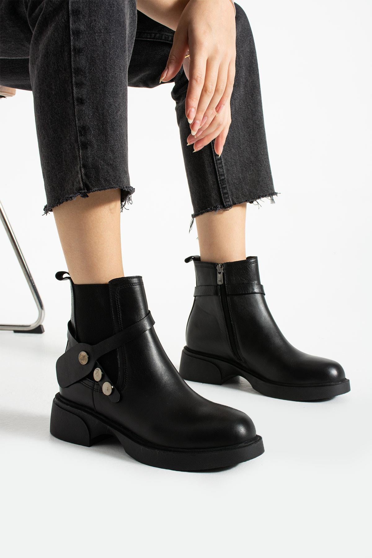Kadın Hakiki Deri Bot Siyah