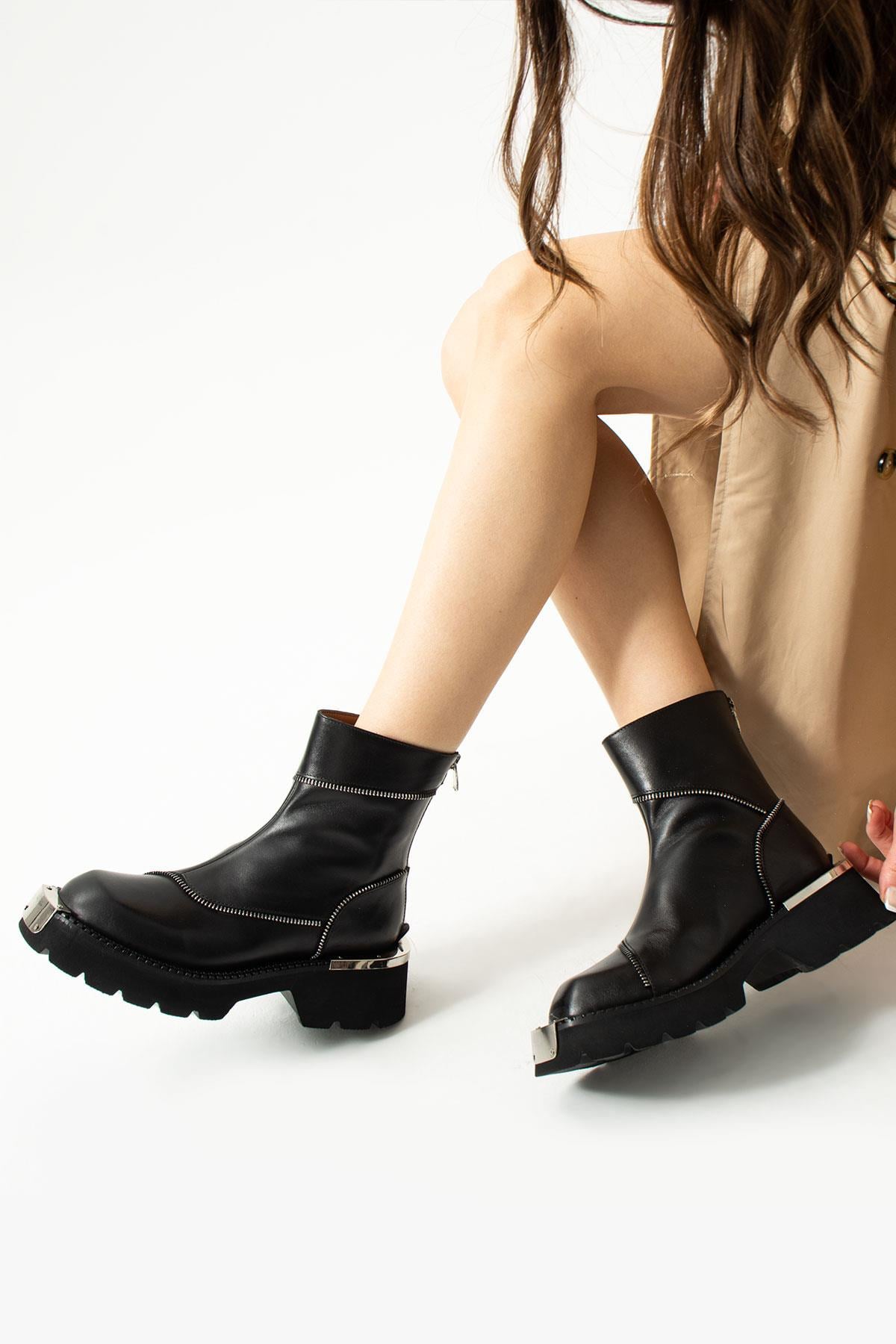 Kadın Hakiki Deri Bot Siyah
