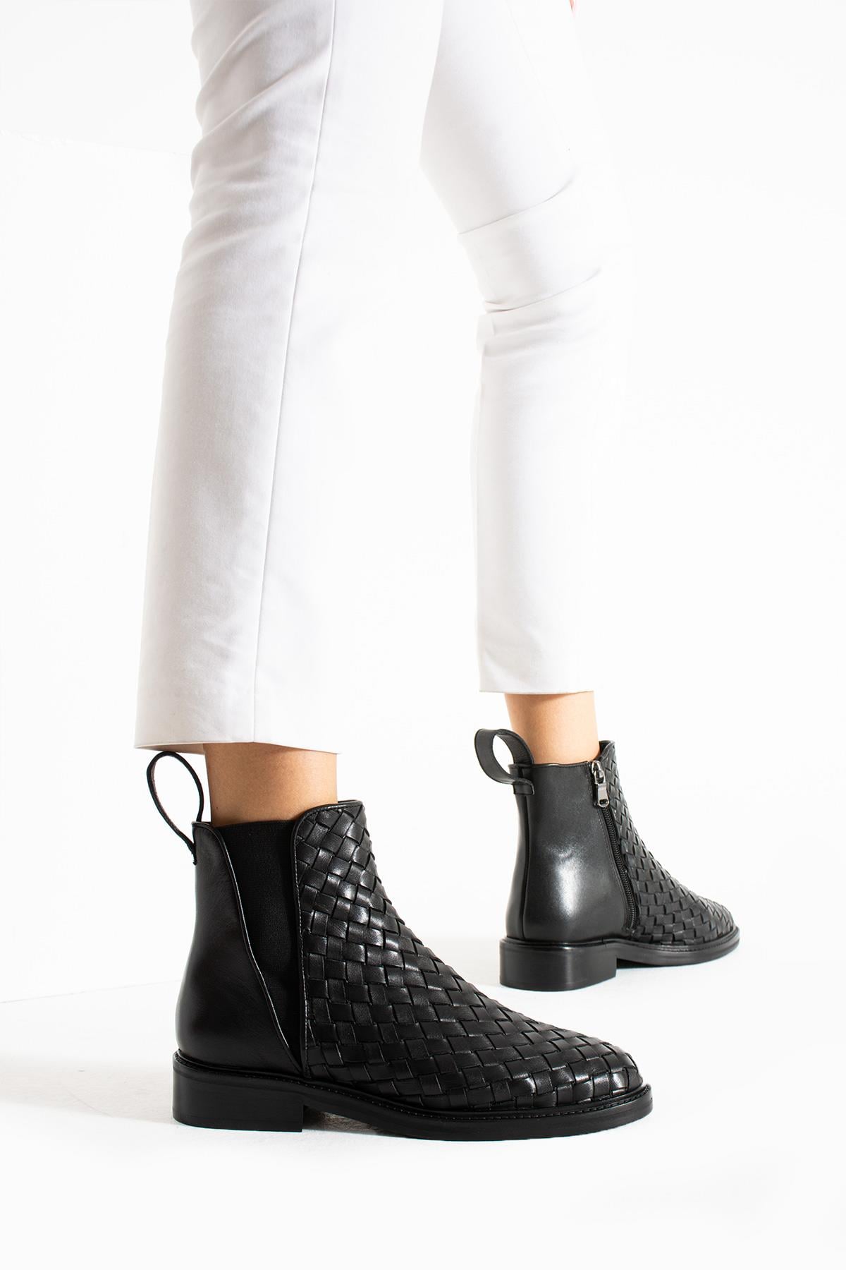 Kadın Hakiki Deri Bot Siyah