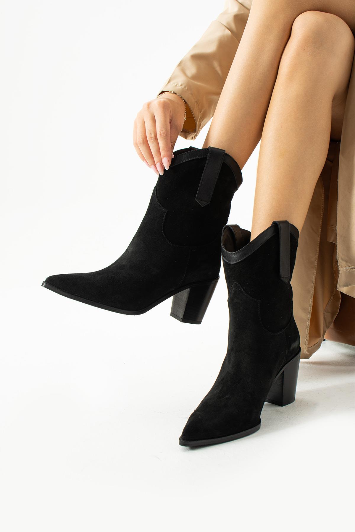 Kadın Hakiki Deri Bot Siyah Süet