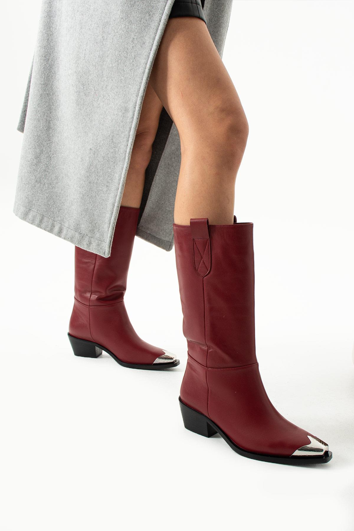 Kadın Hakiki Deri Çizme Bordo