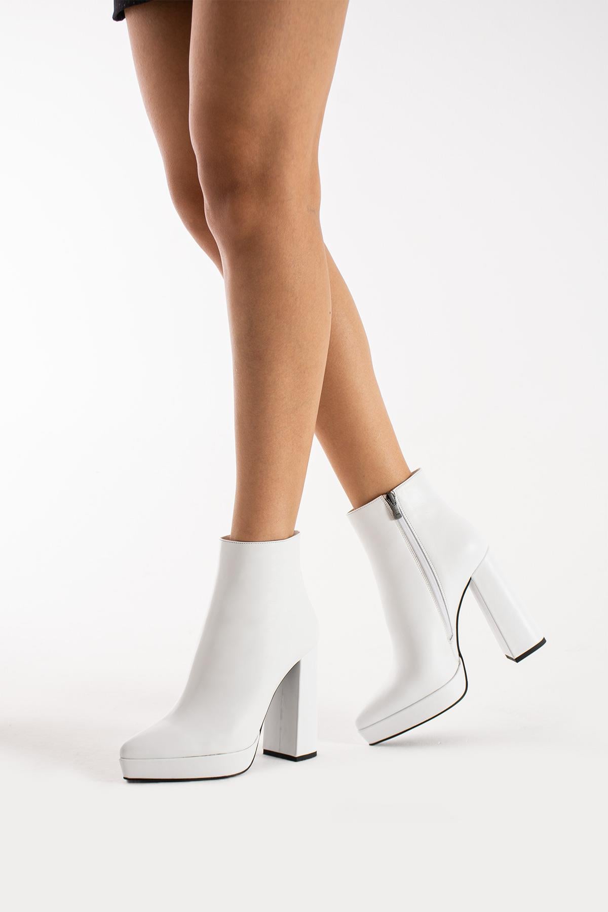 Kadın Hakiki Deri Platformlu Bot Beyaz