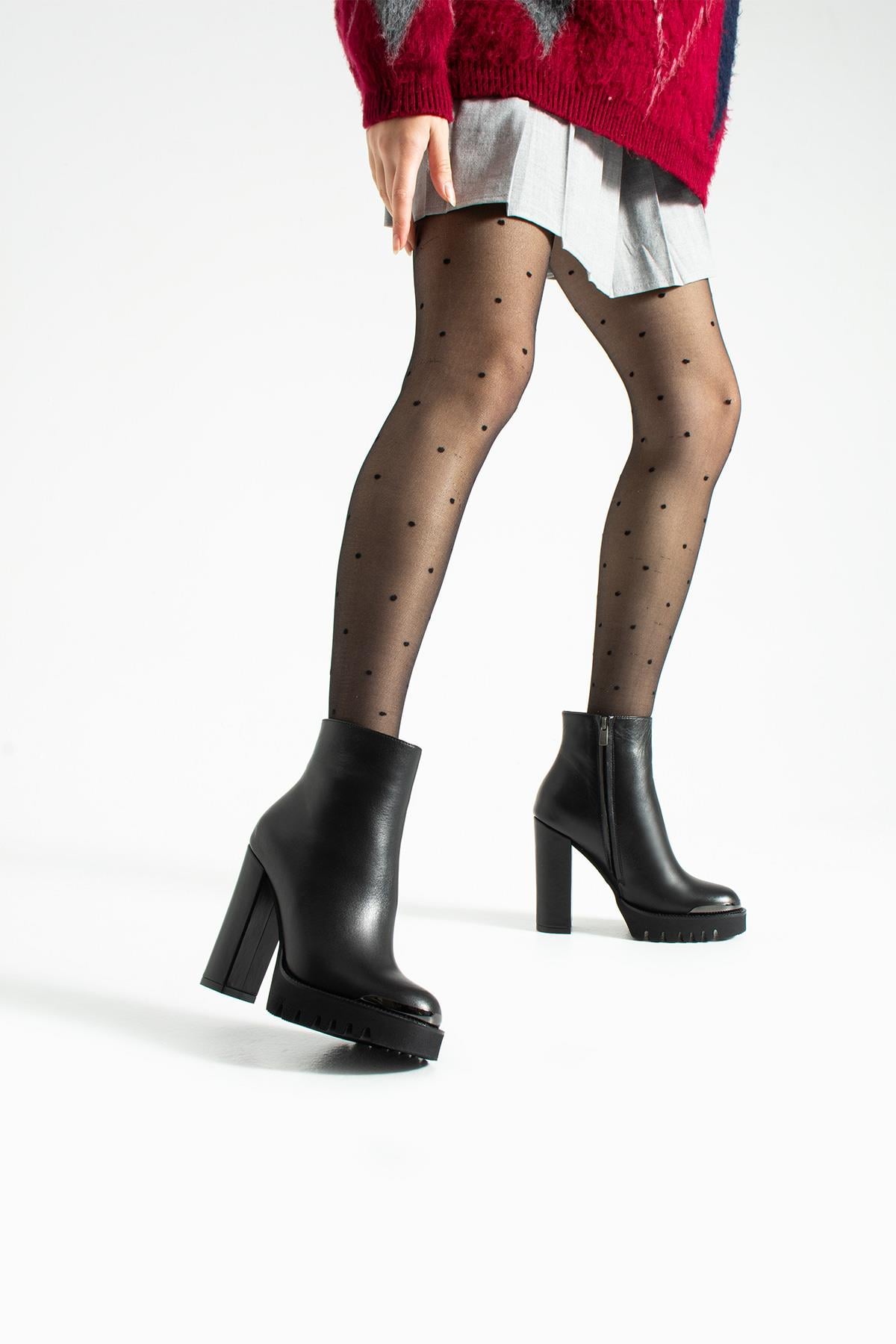 Kadın Hakiki Deri Platformlu Bot Siyah