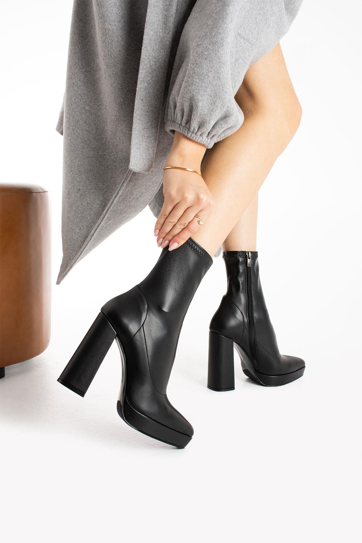 Kadın Streç Bot Siyah Deri