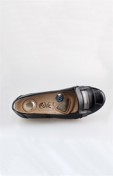 EDİK Günlük Ve Anne Için Ayakkabı Hakiki Deri Astar Topuk Yastıklı Sistem C51 Siyah