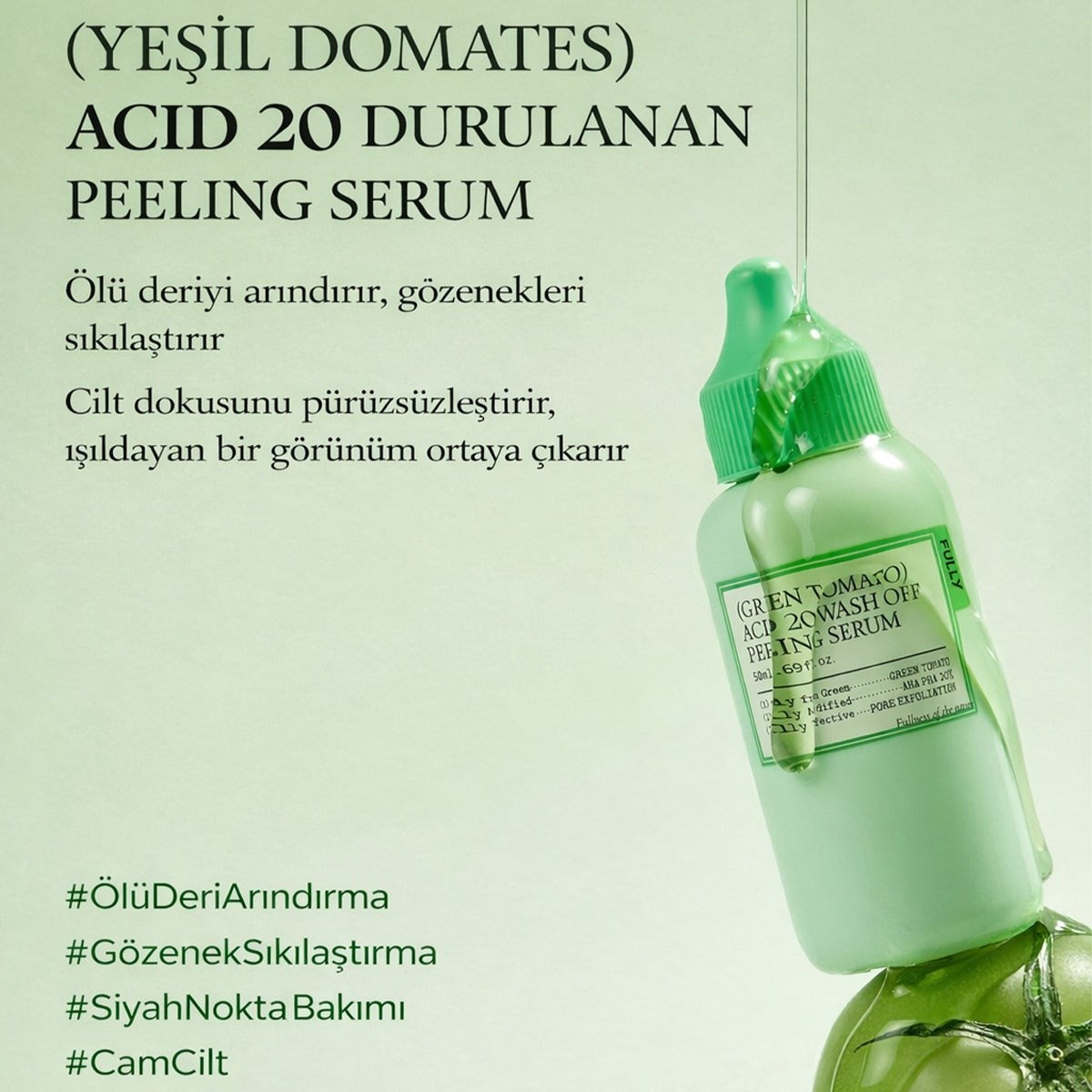 Fully Green Tomato Acid 20 Wash Off Peeling Serum - AHA BHA PHA Peeling Serumu