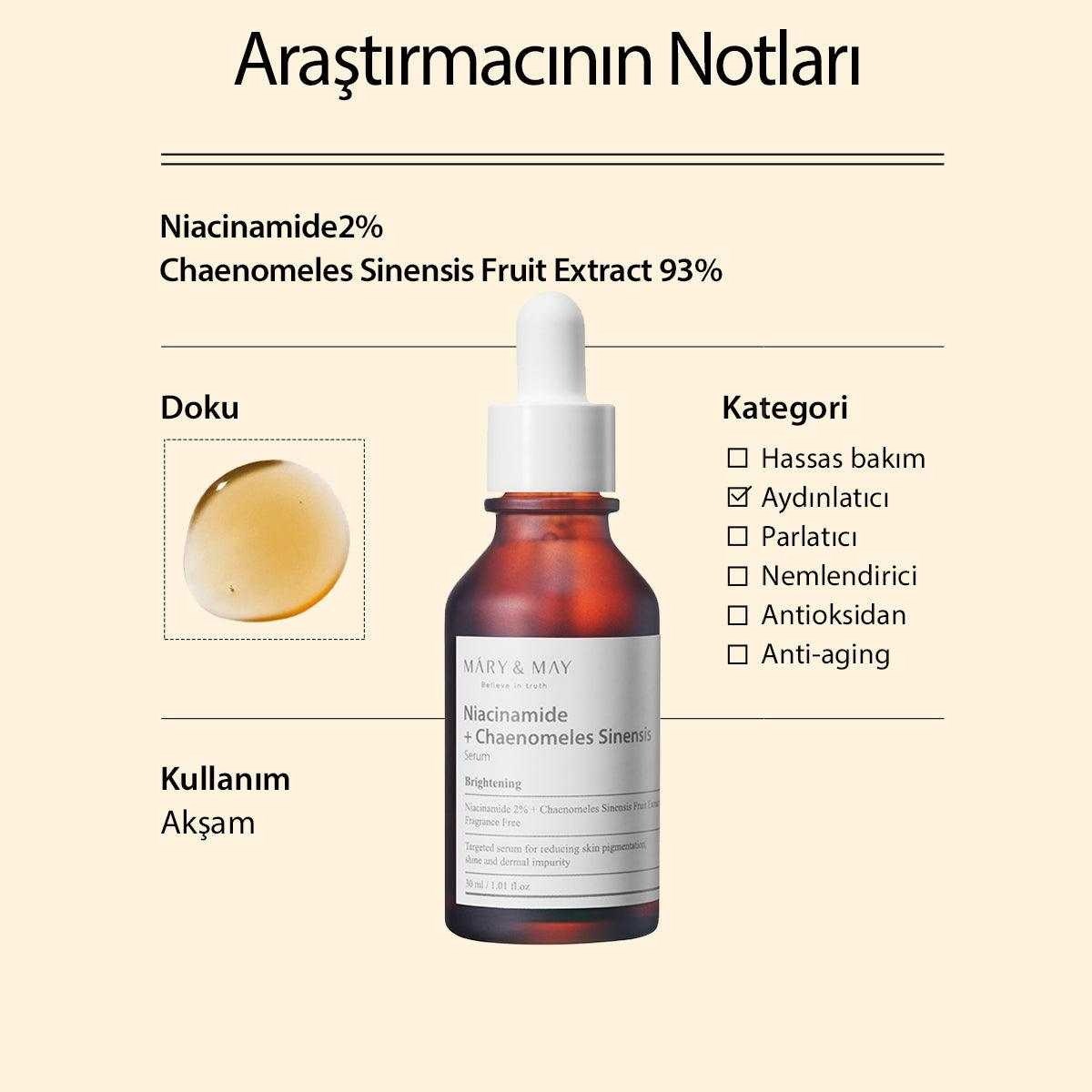 Mary & May Niacinamide Chaenomeles Serum - Leke Karşıtı 30 ml