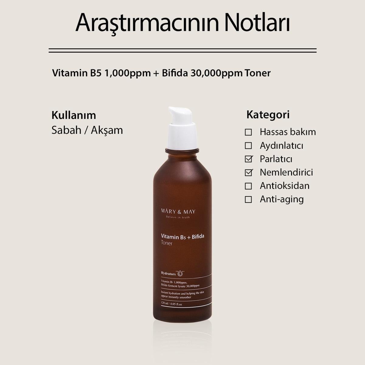 Mary & May Vitamin B5 Bifida Toner - Bariyer Destek Tonik 120 ml