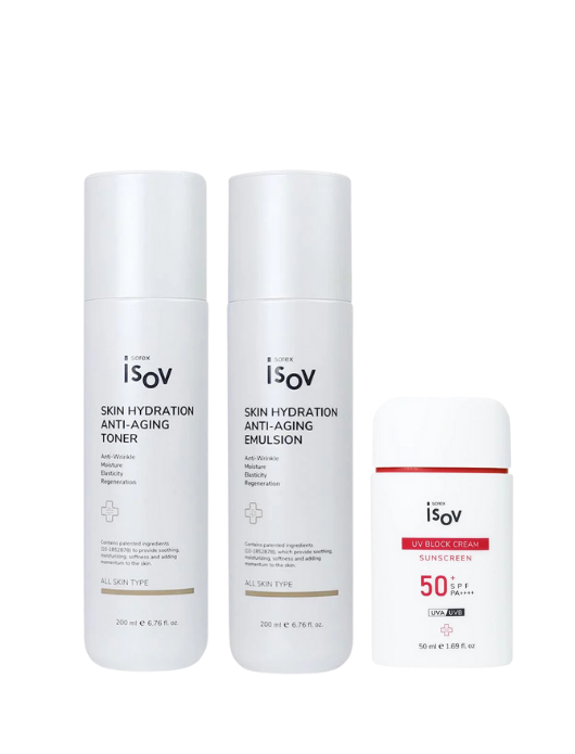 Skin Hydration Anti-Aging Toner 200 ml & Skin Hydration Anti-Aging Emulsion 200 ml & UV Block Cream SPF50+ PA++++ 50 ml