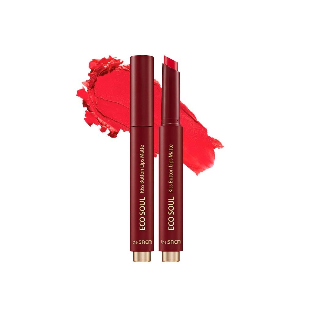 The Saem Kiss Button Matte - Uzun Süre Dayanıklı Mat Ruj Neon Coral