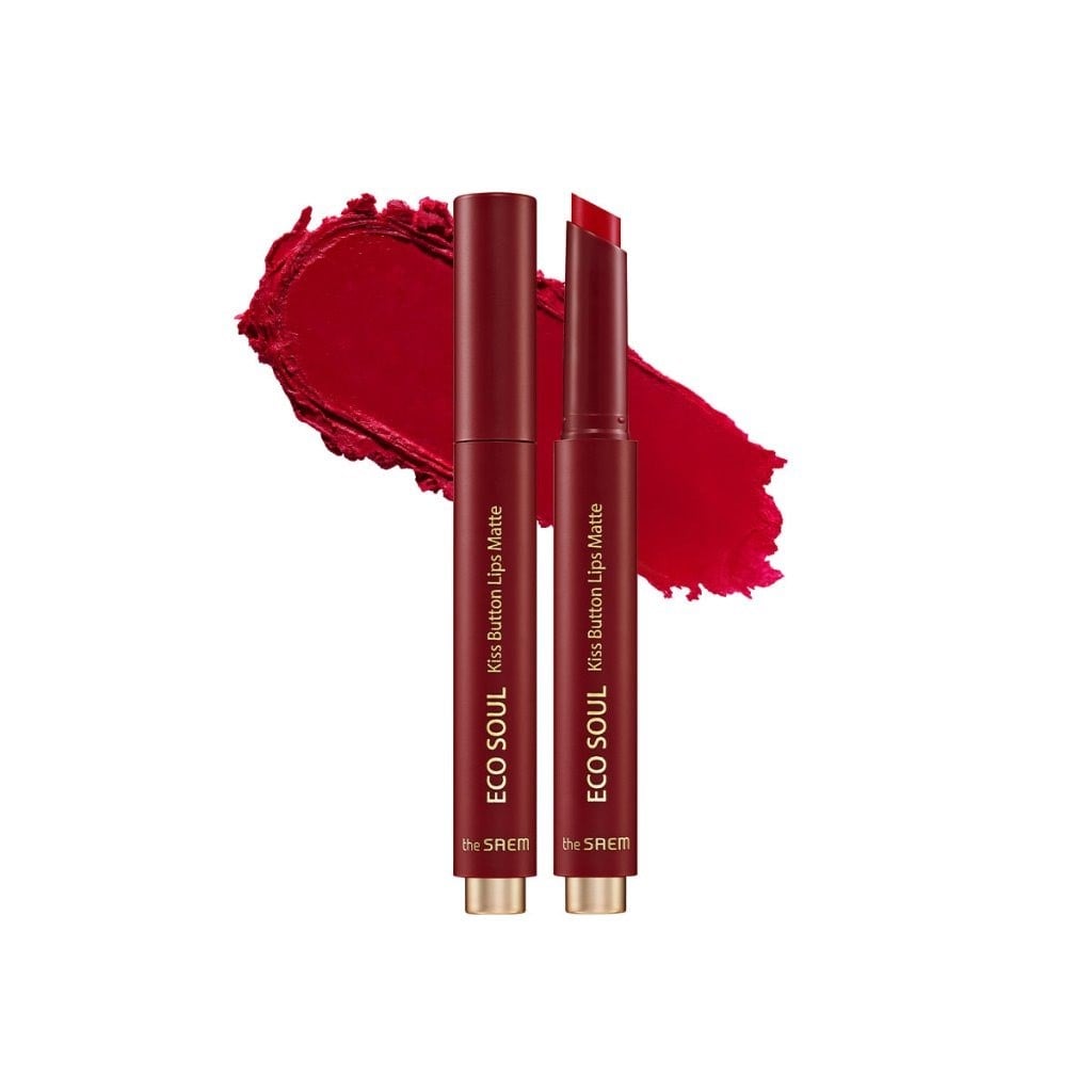 The Saem Kiss Button Matte - Uzun Süre Dayanıklı Mat Ruj Fusia Red