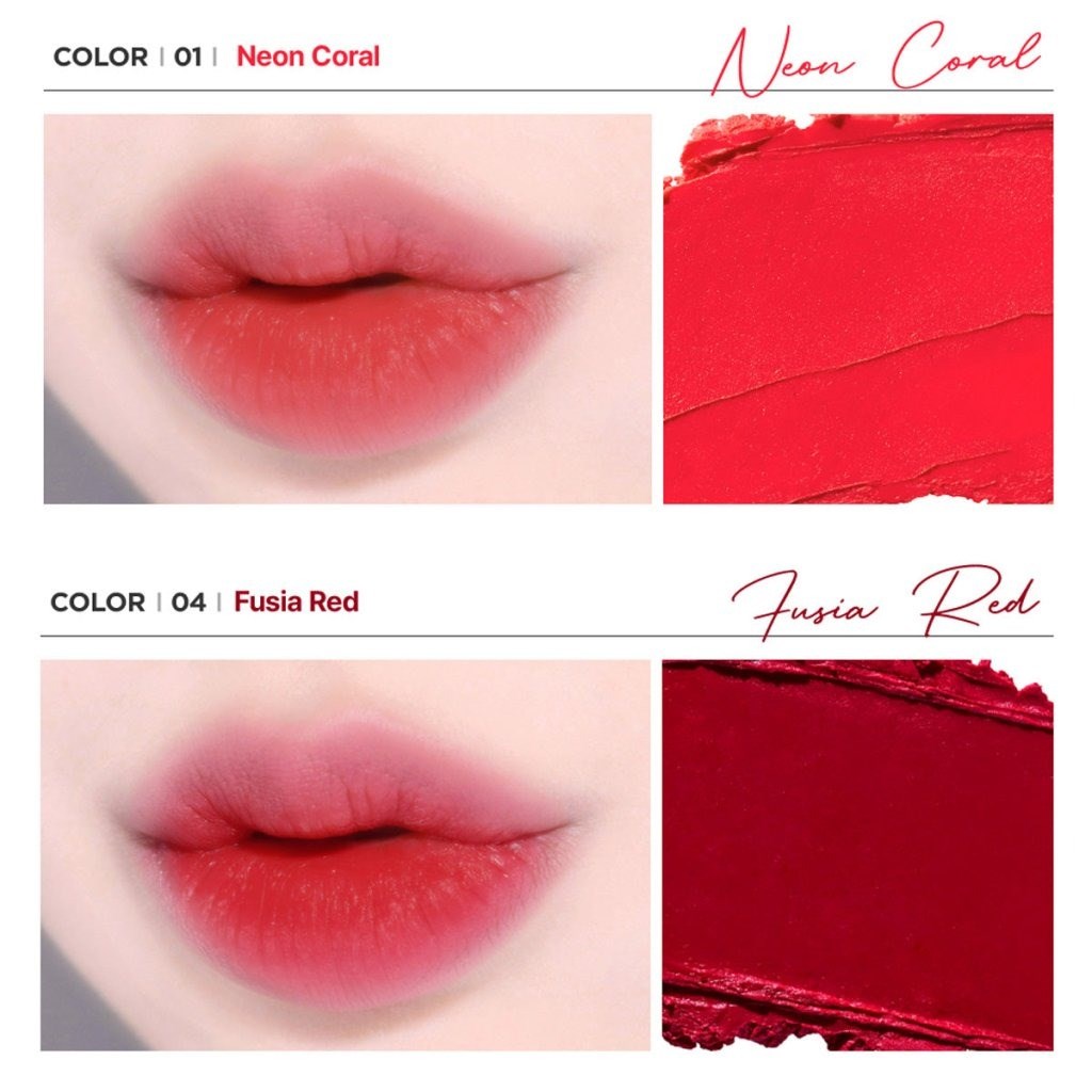 The Saem Kiss Button Matte - Uzun Süre Dayanıklı Mat Ruj Neon Coral
