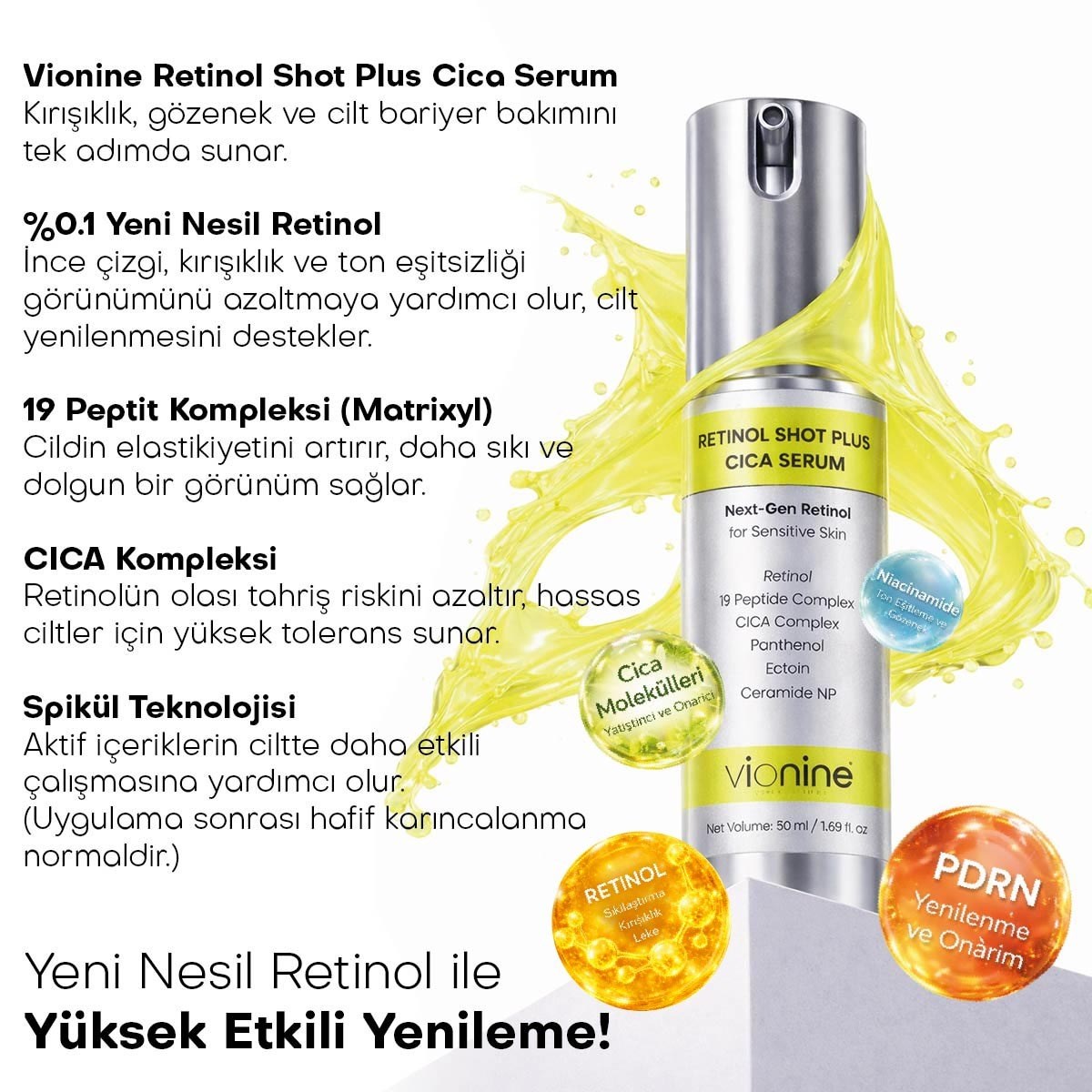 Vionine 2'li Retinol Shot Plus Cica Serum %0.1 Made In Korea 50 ml x 2