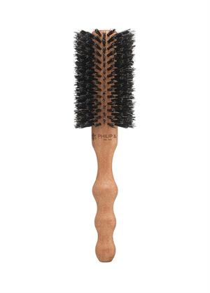 Medium (55mm) Round Hairbrush, Polished Mahogany Handle, 65% Boar + 35% Nylon with duster bag.