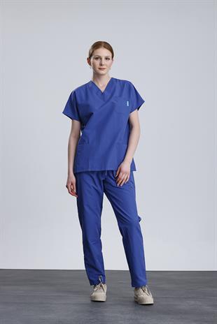 Snow Form Medical Apparel Üniforma Mavi Likralı Unisex Yarasa Kol Hemşire Ve Doktor Forması Takımı Scrubs