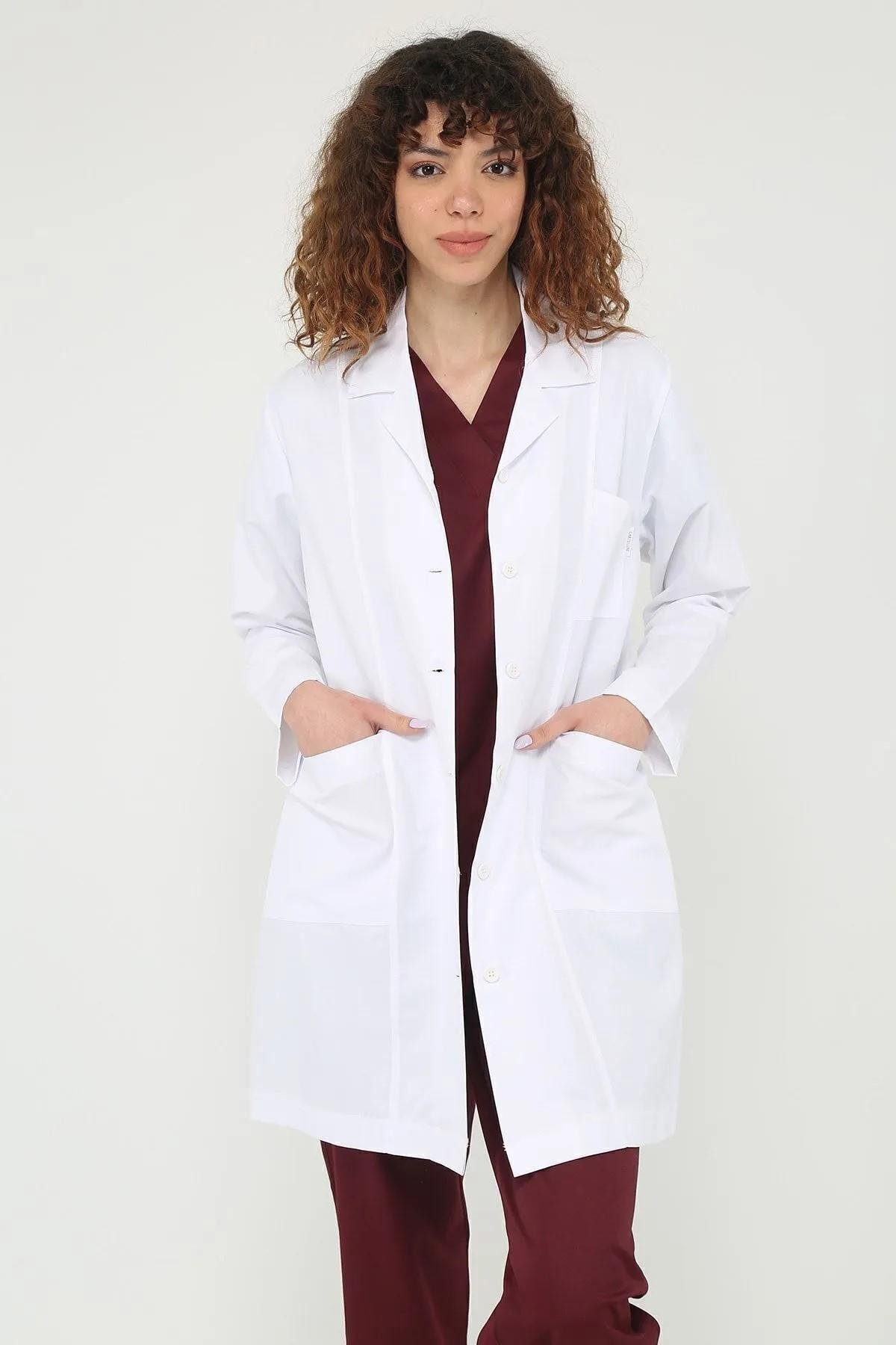 Cartellini Snowform Uzun Kol Beyaz Unisex Önlük Ceket Boy Apaş Yaka Doktor Hemşire Öğretmen Önlüğü