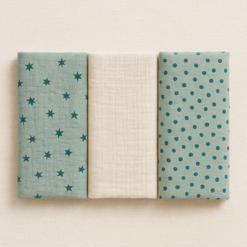 3lü Müslin Set - Mint Yıldızlı Takım