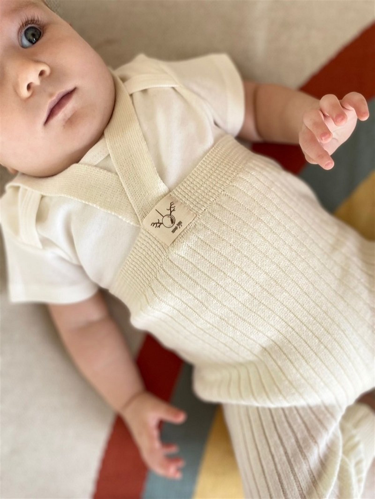 Askılı Organik Triko Bebek Taytı-Krem