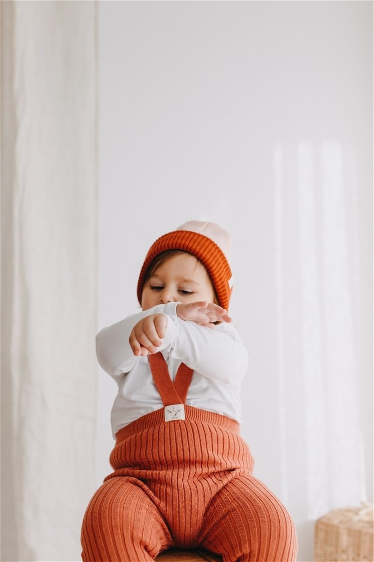 Askılı Triko Bebek Taytı & Çift Taraflı Bere - Avantajlı Set - Kiremit