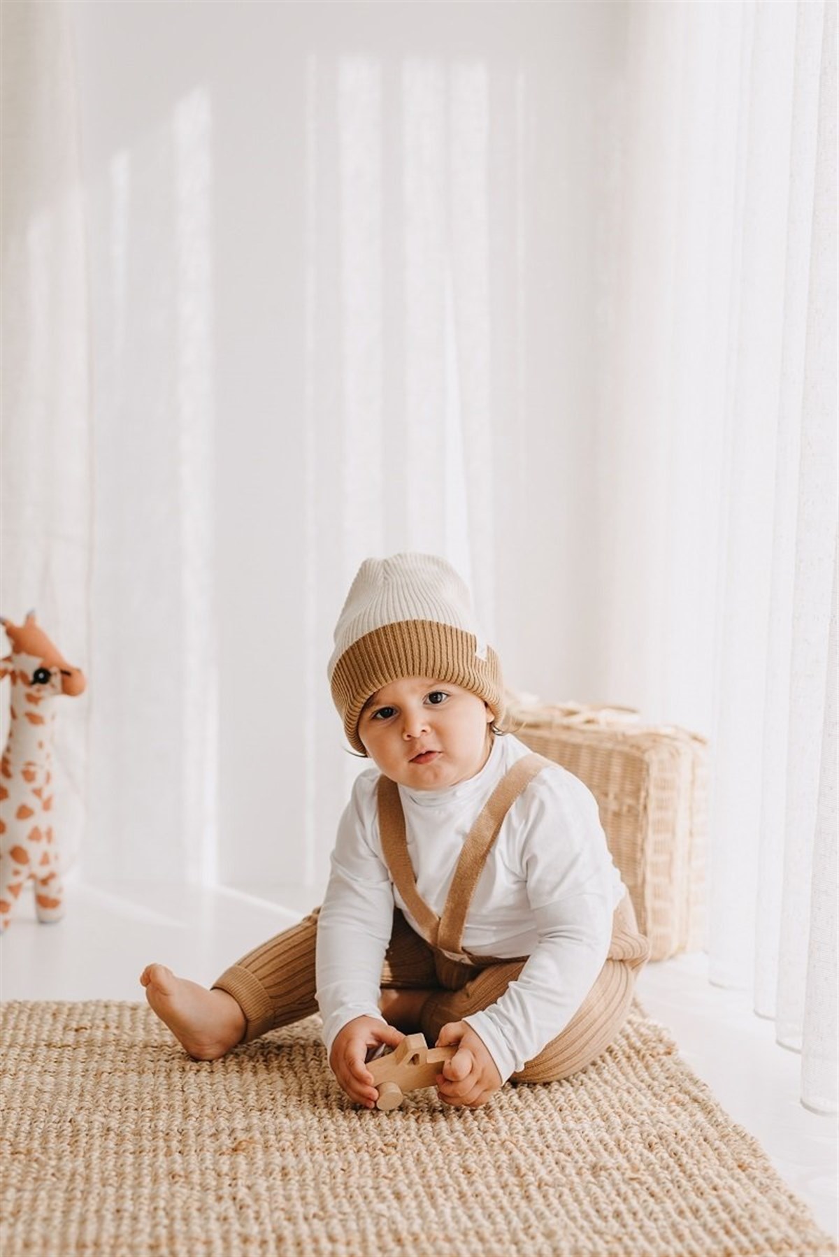 Askılı Triko Bebek Taytı & Çift Taraflı Bere - Avantajlı Set - Kahve