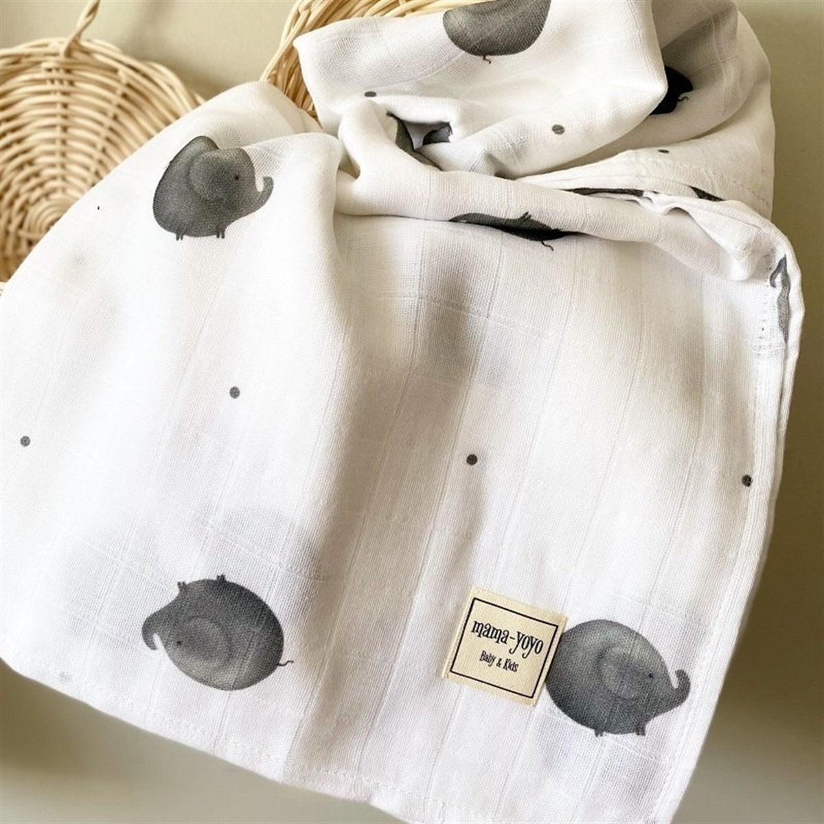  Advantageous Set- Multi Purpose Organic Muslin Throw & Water-proof - Dirty/Wet Bag Set of 2- Elephantine 