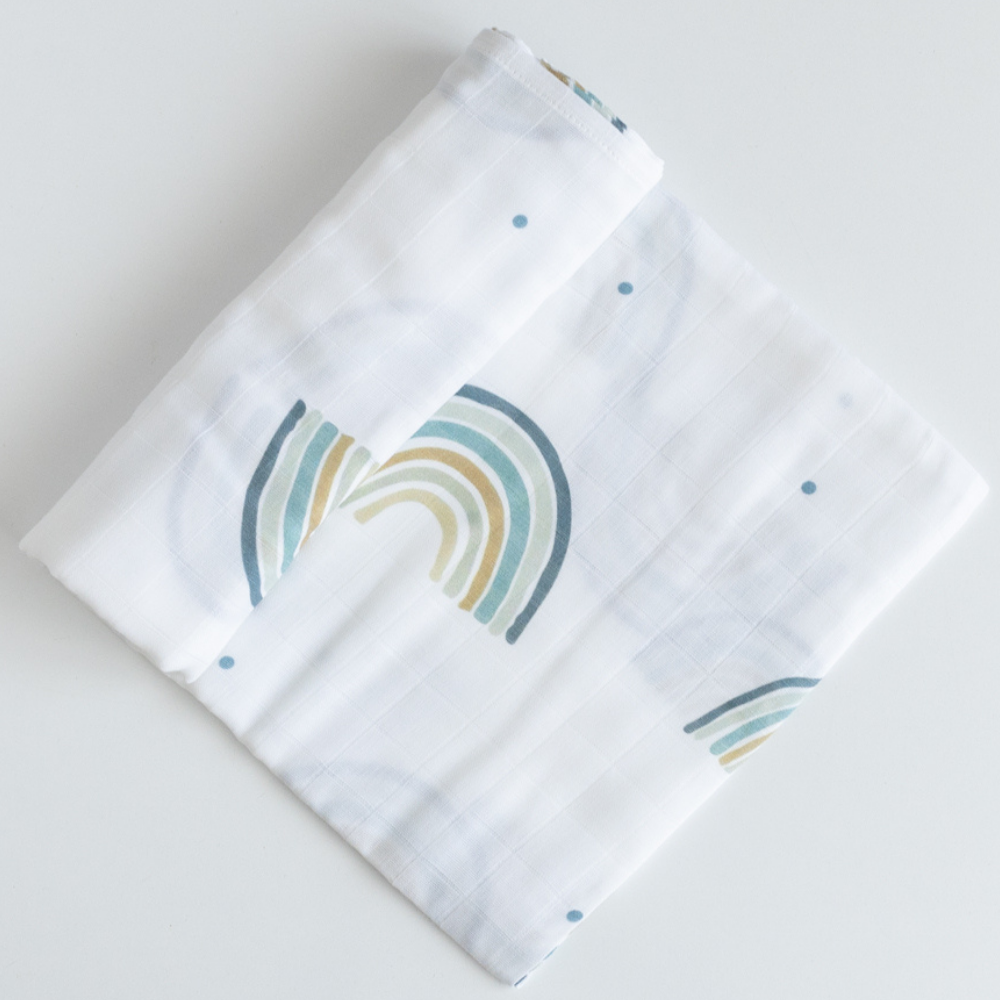 Çok Amaçlı Organik Müslin Örtü - %100 Pamuk Rainbow - Blue - Gökkuşağı Mavi - 120X120 CM