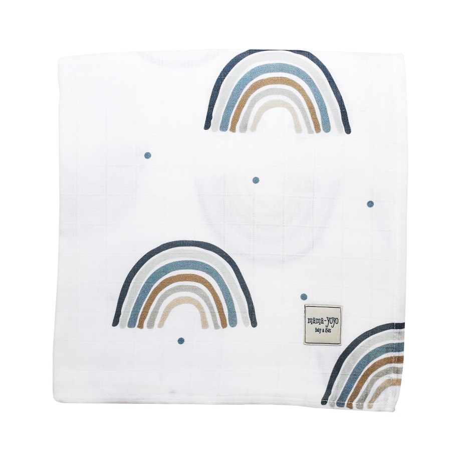 Çok Amaçlı Organik Müslin Örtü - %100 Pamuk Rainbow - Blue - Gökkuşağı Mavi - 120X120 CM