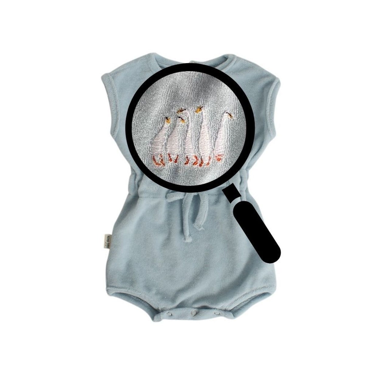 Ekstra İnce Havlu Romper - Tulum - Duck Family - Ördek Ailesi Nakış - Uçuk Mavi